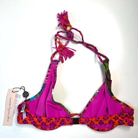 Nanette Lepore NWT Women's Bikini Wired Top Tassels Colorful Artsy Print Size L - Picture 4 of 11
